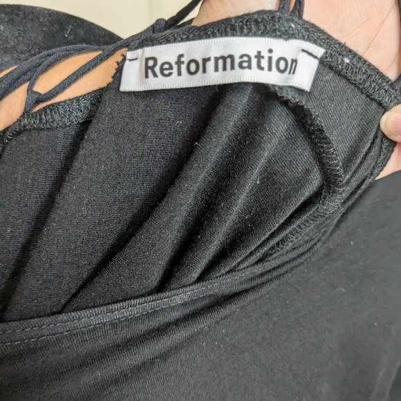 Reformation Kinsey Knit Long Sleeve Dress Size Large in Black Lace Up Cut Outs - Picture 10 of 10